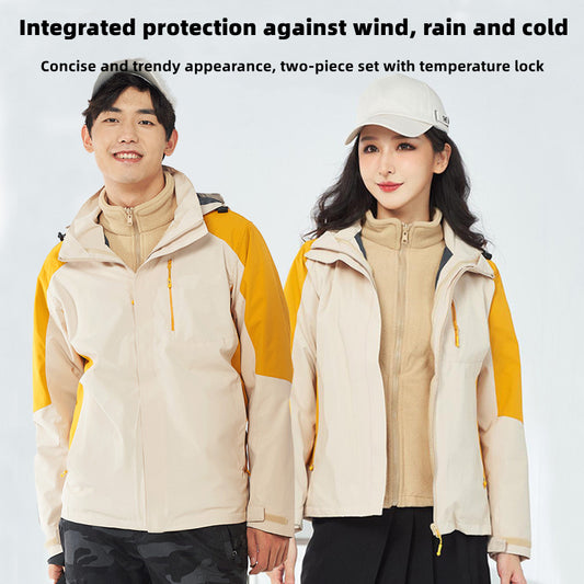 KF9805 Custom LOGO/Pattern Waterproof and Windproof Three-in-one Fleece Liner Double Warmth Work and Travel and Camping Double Layer Two-peices Outdoor Jackets For Men and Women CSJK-004 (MOQ=20PCS/each design)