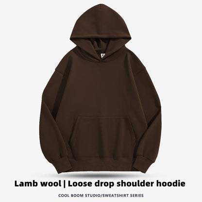 Custom LOGO/Pattern 500g 100% Cotton Plus Size Loose Drop-shoulder Add Fleece Lamb Wool Hoodie For Men and Women (Instock) CHD-015 M063