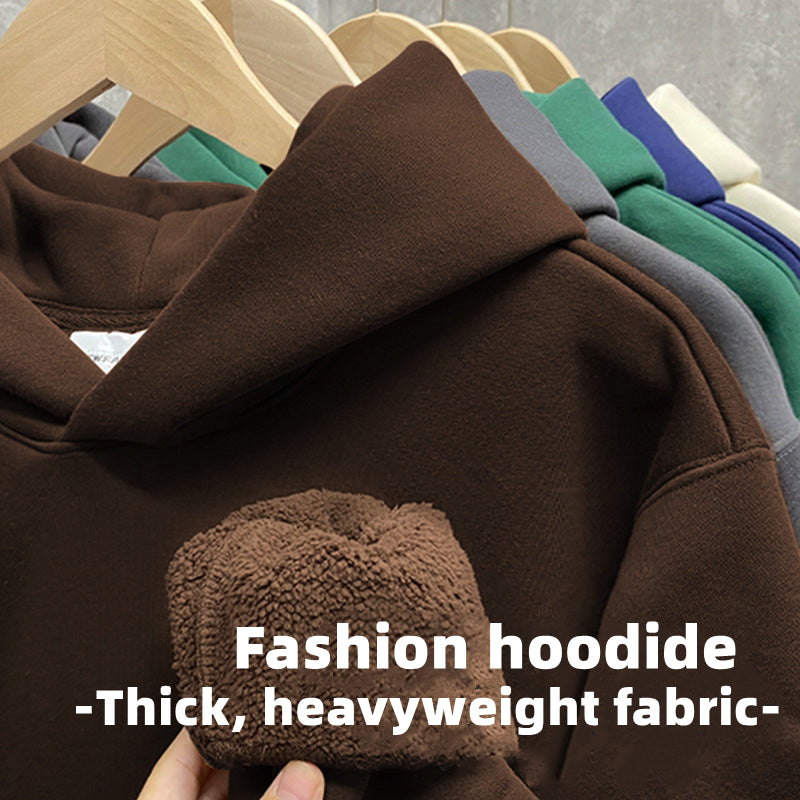 Custom LOGO/Pattern 500g 100% Cotton Plus Size Loose Drop-shoulder Add Fleece Lamb Wool Hoodie For Men and Women (Instock) CHD-015 M063