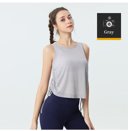 Custom LOGO/Pattern Solid Color 70% Cotton + 30% Tencel Training Fitness Yoga Shirt Quick-drying Sleeveless Yoga Shirt For Women (Instock) YGT-003 TD0046
