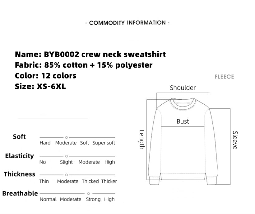 Custom LOGO/Pattern 85% Cotton + 15% Polyester Healthy Dye Plus Size Sweatshirt for Men and Women (Instock) CHD-054 BYB0002
