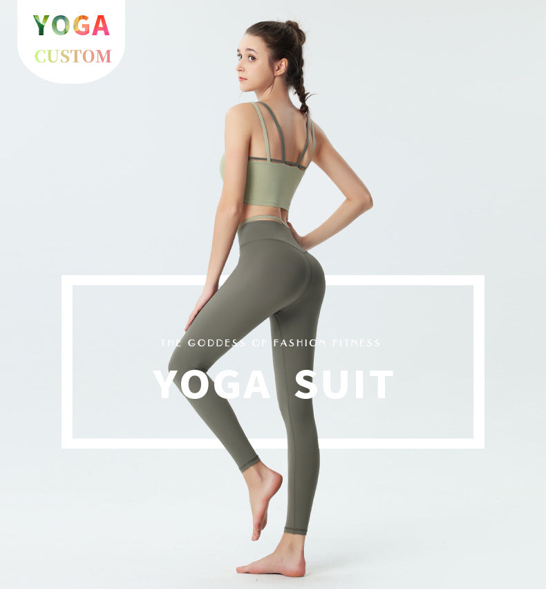 Custom LOGO/Pattern Cloud Sense Solid Color 75% Polyester + 25% Spandex Pearlescent Surface Training Fitness Yoga Suit Yoga Bra/vest + Long Pant Set For Women (Instock) YGST-018 W0073+K0073