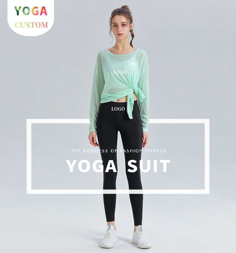 Custom LOGO/Pattern Solid Color 70% Tencel + 30% Bamboo Fiber Training Fitness Yoga Suit Yoga Long-sleeved T-Shirts + Cropped Pants Set For Women (Instock) YGST-024 TC0036+K0019