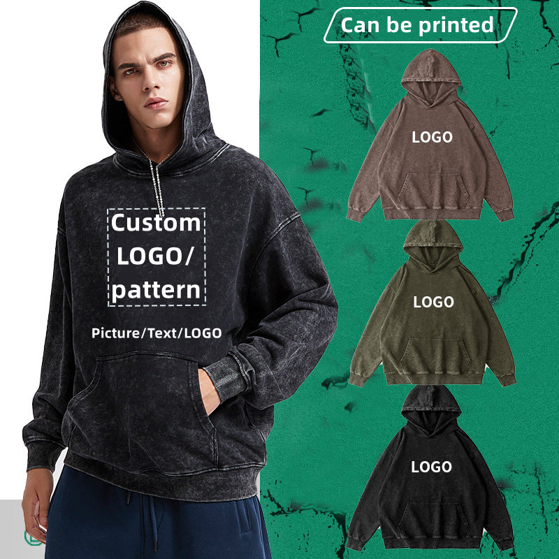 CL-B3502 Custom LOGO/Pattern US size 350g 100% Cotton Washed and Distressed American Retro Hoodie for Men and Women(Instock) CHD-004