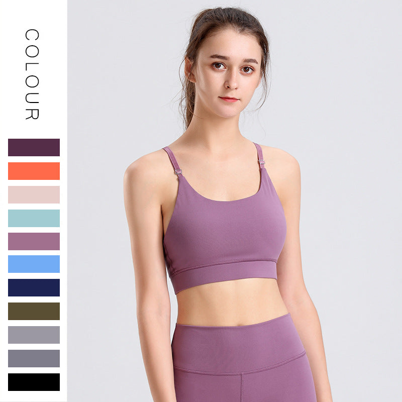 Custom LOGO/Pattern Solid Color 75% Nylon + 25% Spandex Training Fitness Adjustable Strap Yoga Bra Yoga Vest For Women (Instock) YGB-011 W0002