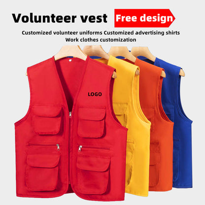 Custom LOGO/Pattern and Color 100% Polyester Thin V Collar Multi-pocket Loose Vest For Men and Women (Instock) CSVS-005 XS600