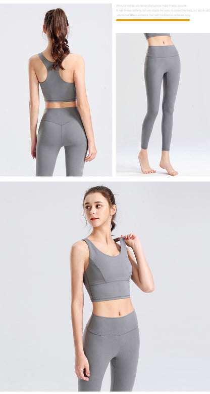 Custom LOGO/Pattern Solid Color 75% Nylon + 25% Spandex Training Fitness Yoga Suit Yoga Bra/vest + Ninth Pant Set For Women (Instock) YGST-016 W0001+K0002