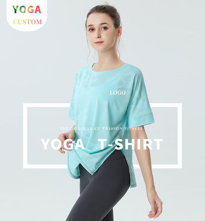 Custom LOGO/Pattern Solid Color 93% Cotton + 3% Spandex Quick Dry Training Fitness Yoga Shirt For Women (Instock) YGT-004 TD0039