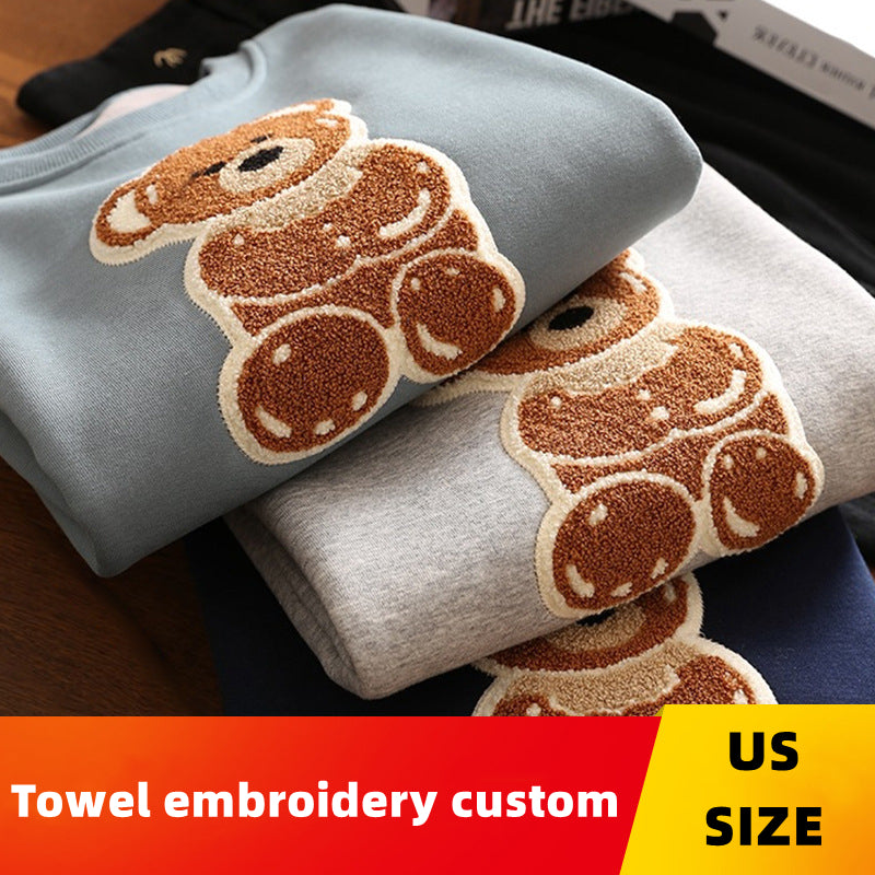 ZS Custom Towel Embroidery Craft LOGO/Pattern Oversire 100% Cotton US Size Loose Sweatshirt for Men and Women(Custom color and fabric,MOQ=35PCS/each color) CHD-029