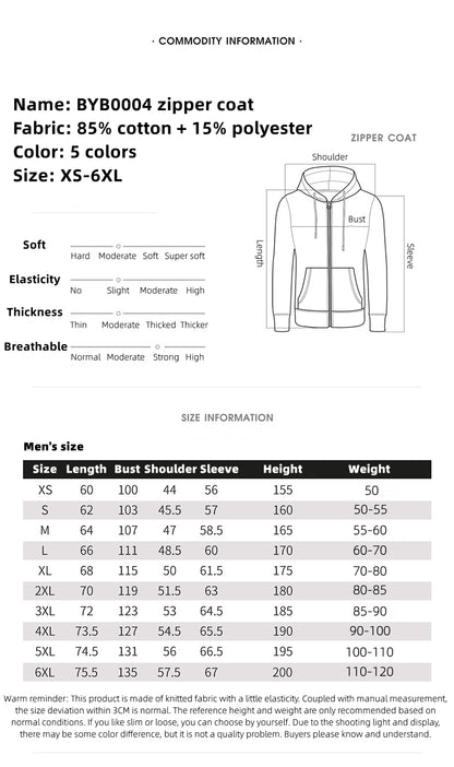 Custom LOGO/Pattern 85% Cotton + 15% Polyester Plus Size Zipper Coat for Men and Women and Children (Instock) CHD-048 BYB004