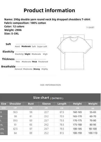Customized  LOGO/Pattern Adult 290g 26 sticks Double Yarn 100% Cotton Round Neck T-shirt For Men and Women (Instock) CST-006 DH78015