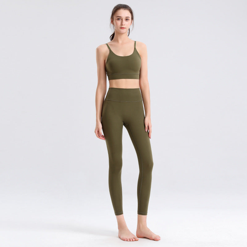Custom LOGO/Pattern Solid Color 75% Nylon + 25% Spandex Training Fitness Yoga Suit Yoga Bra/vest + Ninth Pant Set For Women (Instock) YGST-021 W0002+K0002