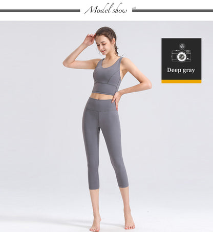 Custom LOGO/Pattern Solid Color 75% Nylon + 25% Spandex Training Fitness High Waist Yoga Cropped Pants For Women (Instock) YGP-016 K0003