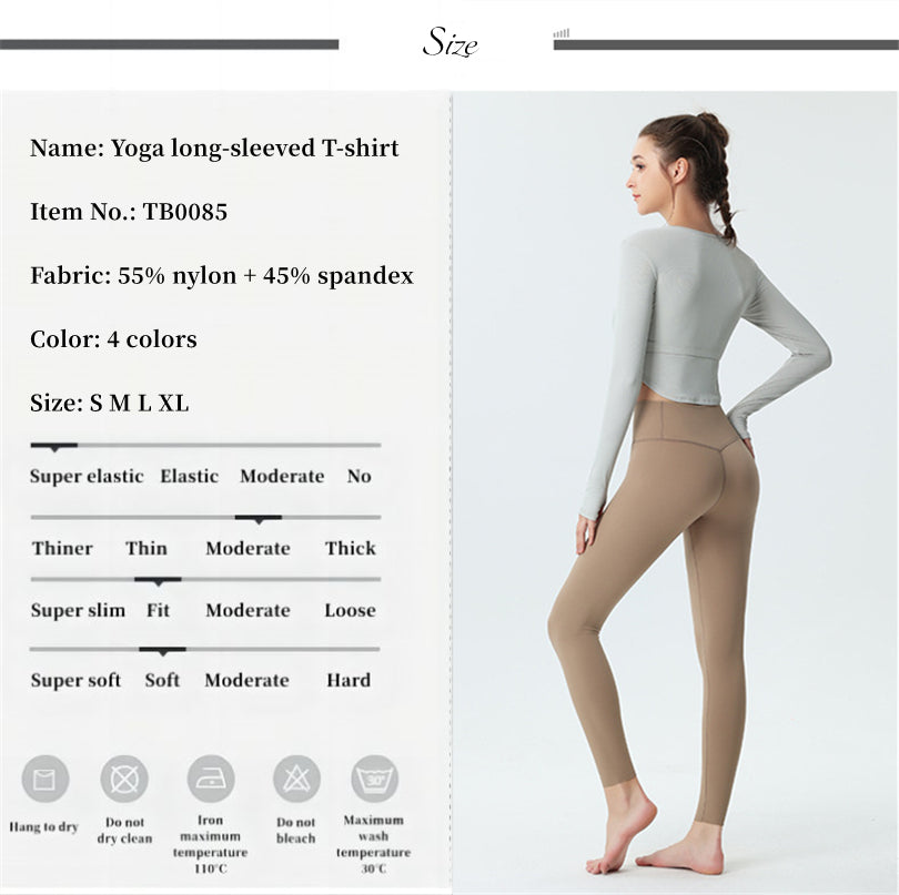 Custom LOGO/Pattern Solid Color 55% Nylon + 45% Spandex Training Fitness Yoga Long-sleeved T-shirt Yoga Sports Tights Coat For Women (Instock) YGT-013 TD0085