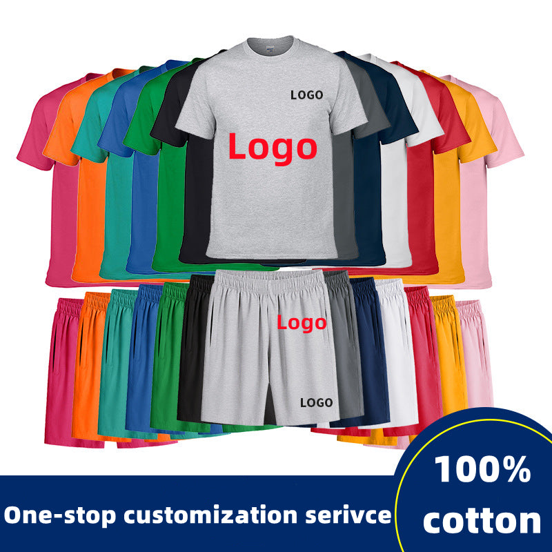 Customized 76000+SJ-DK310 Adult 100% Cotton Round Neck T-shirt + Shorty Set CST-029 (Different customized process have different customized fee)