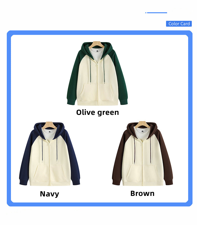 Custom LOGO/Pattern 380g 58% Cotton + 42% Polyester Add Fleece Zipper Plus Size Stitching Color Coat for Men and Women (Instock) CHD-051 M070