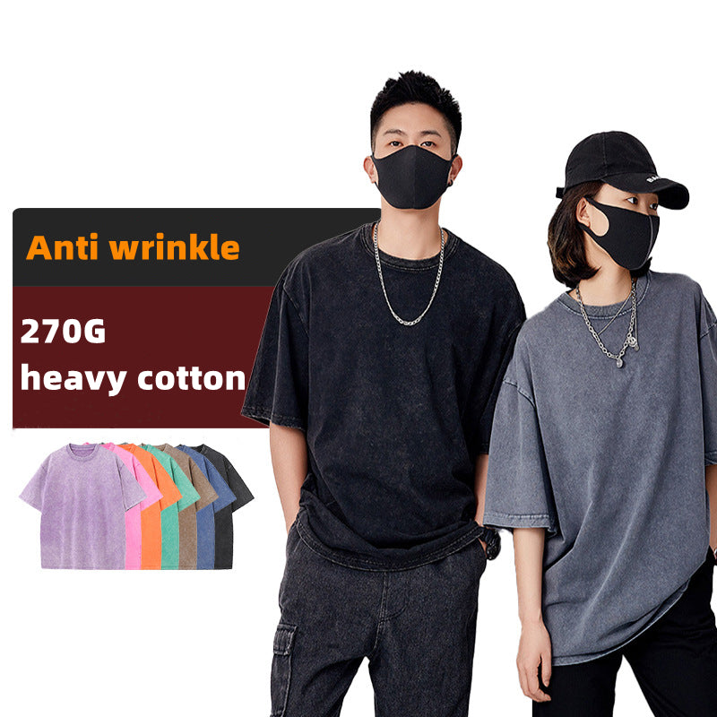 Customized YBJ-027X Retro American Style Adult Heavy Thicken 270g 100% Cotton 32 Sticks Double Yarns Round Neck T-shirt CST-016 (Different customized process have different customized fee)