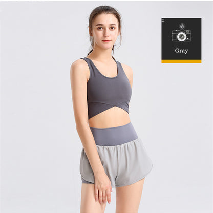 Custom LOGO/Pattern Solid Color 75% Nylon + 25% Spandex Training Fitness Yoga Suit Yoga Bra/vest + Anti-exposure Skirt Set For Women (Instock) YGST-023 W0005+K0007