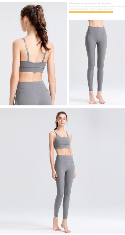 Custom LOGO/Pattern Solid Color 75% Nylon + 25% Spandex Training Fitness Yoga Suit Yoga Bra/vest + Ninth Pant Set For Women (Instock) YGST-026 W0002+K0001