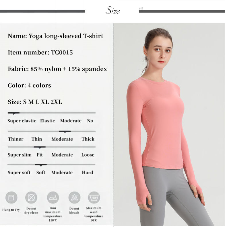 Custom LOGO/Pattern Solid Color 85% Nylon + 15% Spandex Training Fitness Yoga Long-sleeved T-shirt For Women (Instock) YGT-014 TD0015