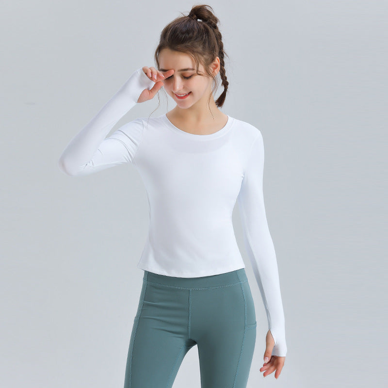Custom LOGO/Pattern Solid Color 86% Cotton + 14% Spandex Training Fitness Yoga Long-sleeved T-shirt Yoga Sports Tights Coat For Women (Instock) YGT-007 TD0069