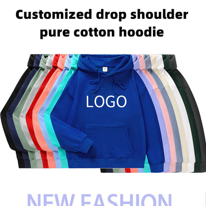 QX998 Custom LOGO/Pattern 310g 100% Cotton Plus Size Loose Drop-shoulder Hoodie for Men and Women(Instock) CHD-011