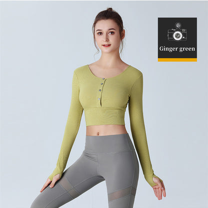 Custom LOGO/Pattern Solid Color 95% Cotton + 5% Spandex Training Fitness Yoga Long-sleeved T-shirt Yoga Sports Tights Coat For Women (Instock) YGT-006 TD0013