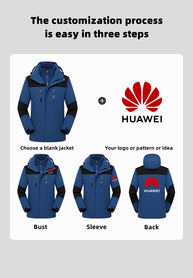 Custom LOGO/Pattern Waterproof and Windproof Three-in-one Lambswool Liner Double Warmth Work and Travel and Camping Double Layer Two-peices Detachable Outdoor Jackets For Men and Women (Instock) CSJK-007