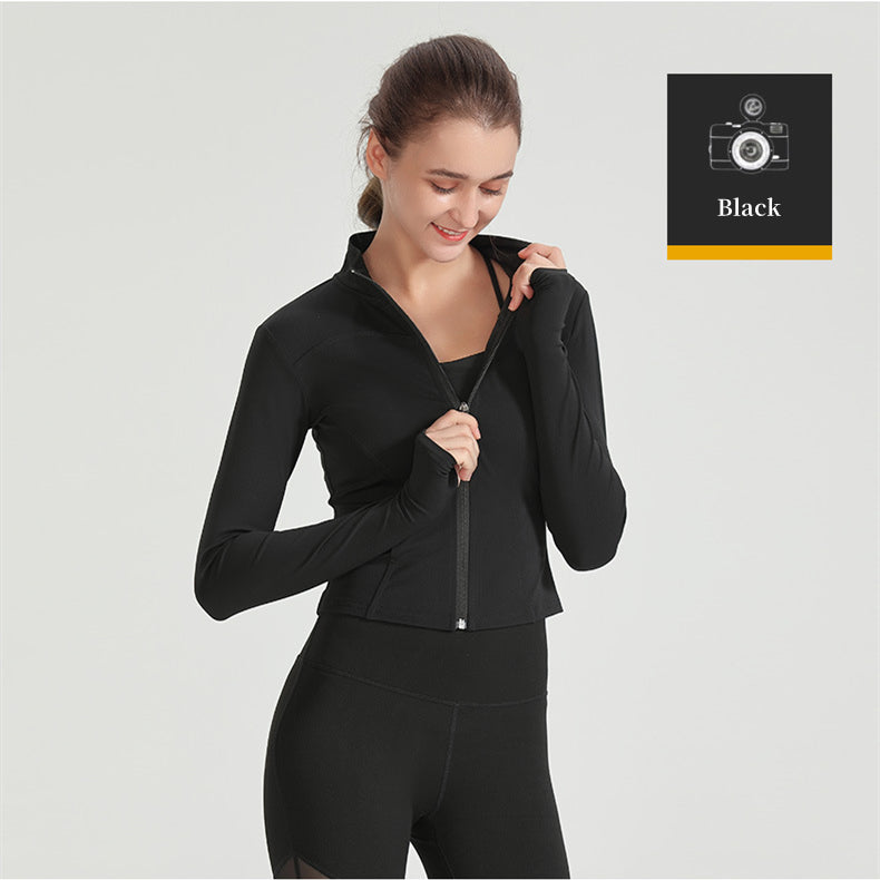 Custom LOGO/Pattern Solid Color 75% Nylon + 25% Spandex Training Fitness Quick Dry Yoga Zipper Stretch Tight Long Sleeves Coat For Women (Instock) YGCT-005 S0011