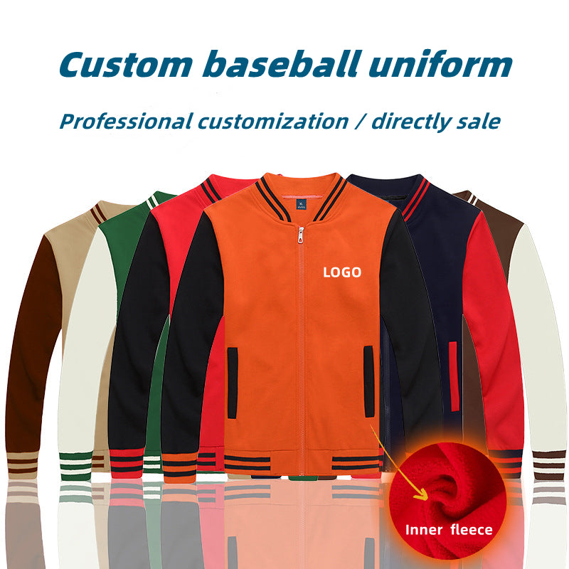 Custom LOGO/Pattern 500g 100% Polyester + 100% Polar Fleece Thicked Plus Size Zipper Baseball Uniform For Men and Women (Instock) BSUF-006 ZJ-DD518