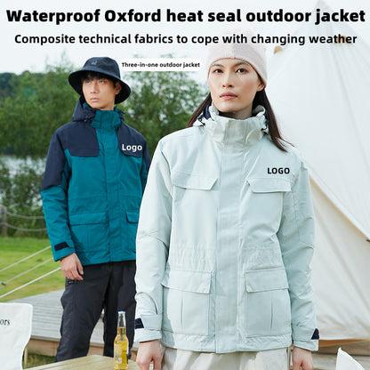 Custom LOGO/Pattern Waterproof Oxford Heat-sealed Three-in-one Double Warmth Outdoor Jackets For Men and Women CSJK-001 (MOQ=20PCS/each design)
