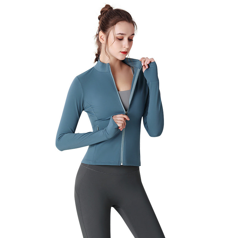 Custom LOGO/Pattern Solid Color 75% Nylon + 25% Spandex Training Fitness Quick Dry Yoga Zipper Stretch Tight Long Sleeves Coat For Women (Instock) YGCT-001 S0036