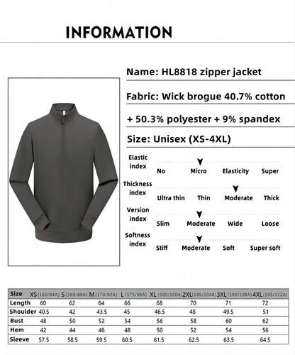 Custom LOGO/Pattern Wick 50.7% Cotton +50.3% Polyester + 9% Spandex Plus Size Stand Collar Zipper Jacket For Men and Women (Instock) HL8818 HL8819