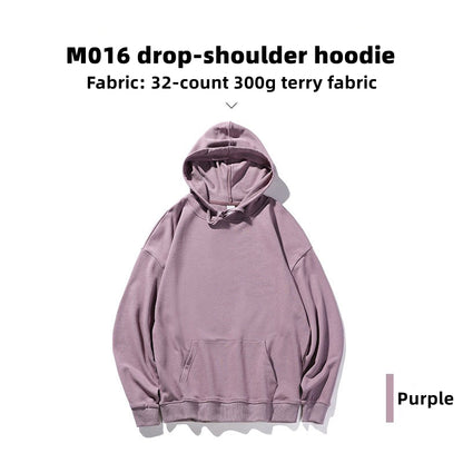 Custom LOGO/Pattern 300g 32 Counts 85% Cotton + 15% Polyester Loose Drop-shoulder Hoodie For Men and Women (Instock) CHD-023 M016