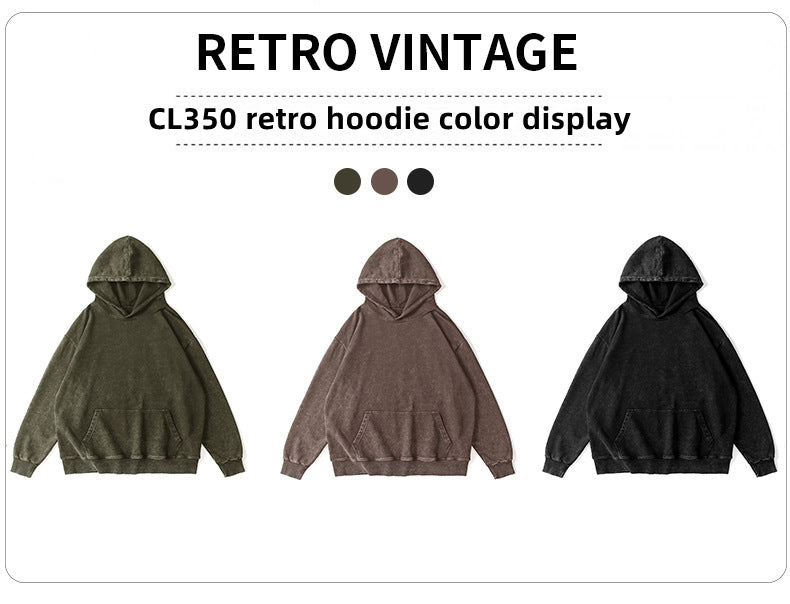 Custom LOGO/Pattern US Size 350g 100% Cotton Washed and Distressed American Retro Hoodie for Men and Women (Instock) CHD-004 CL-B3502