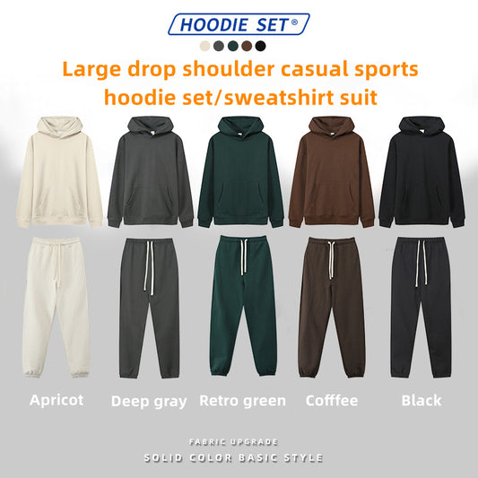 JM6688/KM6602+JM6601 Custom Logo/pattern 530g Heavyweight 100% Cotton Loose American Style Sport Hoodie/sweatshirt + Pant Set CSHS-003