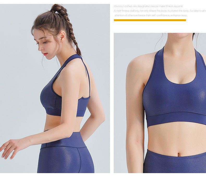 Custom LOGO/Pattern Solid Color  73% Polyester + 27% Spandex Training Fitness Pearlescent Surface Yoga Bra Yoga Vest For Women (Instock) YGB-006 W0066