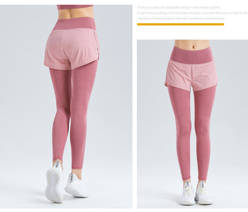 Custom LOGO/Pattern Solid Color 95% Nylon + 5% Spandex Training Fitness High Waist Yoga Fake-skirt Long Pants For Women (Instock) YGP-014 K0068