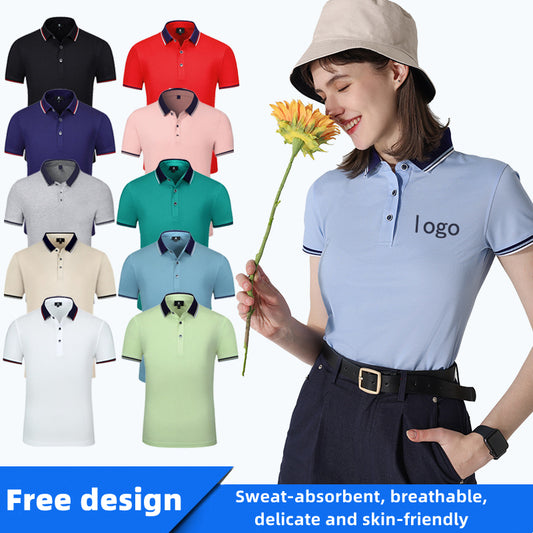 KF9902 Custom LOGO/Pattern 22% Cotton +29% Viscose +49% Polyester Two Buttons Soft and Breathable Business Polo-shirt(Instock) for Men and Women CST-061 (different custom craft and logo and quantities has different custom fee)