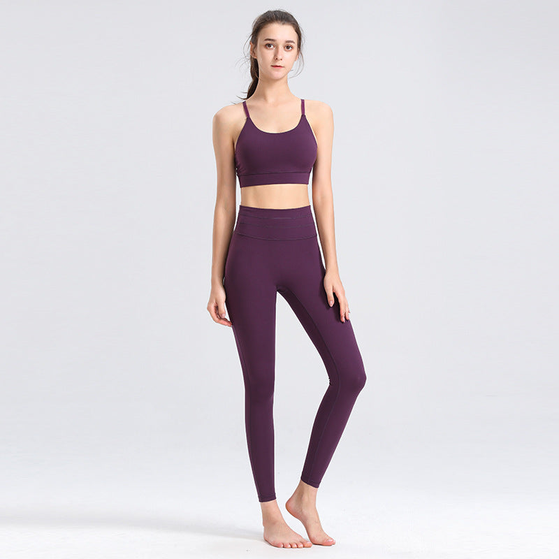 Custom LOGO/Pattern Solid Color 75% Nylon + 25% Spandex Training Fitness Yoga Suit Yoga Bra/vest + Ninth Pant Set For Women (Instock) YGST-026 W0002+K0001