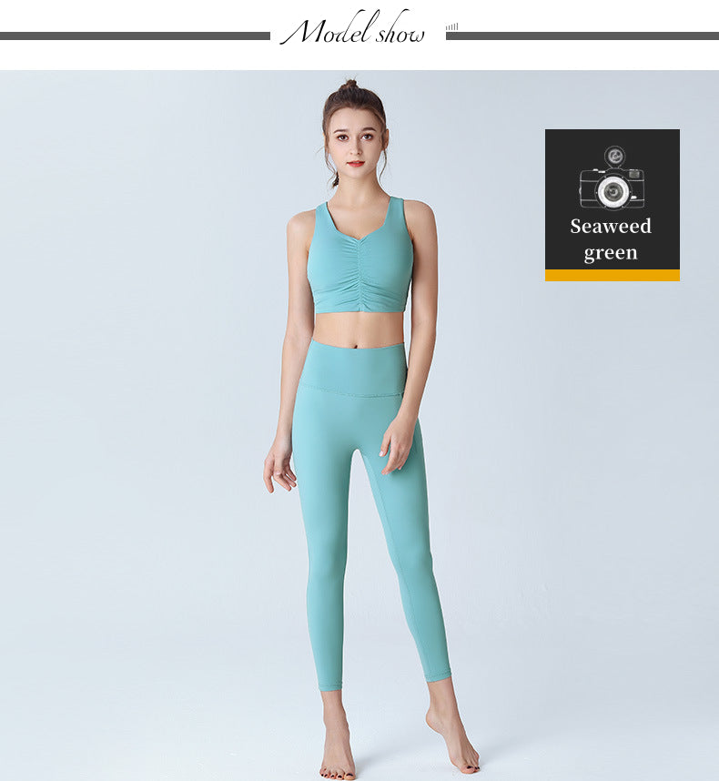Custom LOGO/Pattern Solid Color 75% Nylon + 25% Spandex Training Fitness Yoga Suit Yoga Bra/vest + Long Pant Set For Women (Instock) YGST-006 W0092+K0098