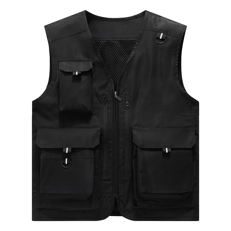 Custom LOGO/Pattern and Color 100% Polyester Thin V Collar Multi-pocket Loose Plus Size Vest Jacket For Men and Women (Instock) CSVS-006 FJ-PG22375 GYJ9006
