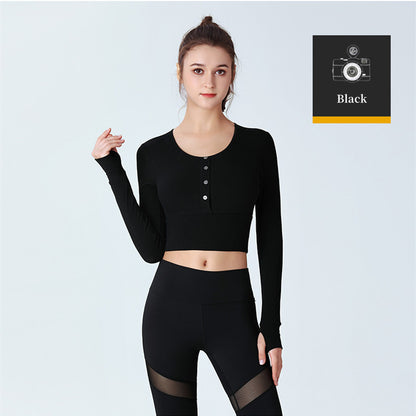 Custom LOGO/Pattern Solid Color 95% Cotton + 5% Spandex Training Fitness Yoga Long-sleeved T-shirt Yoga Sports Tights Coat For Women (Instock) YGT-006 TD0013