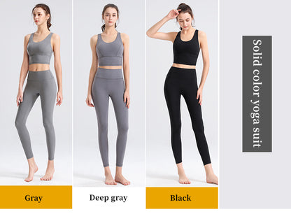Custom LOGO/Pattern Solid Color 75% Nylon + 25% Spandex Training Fitness Yoga Suit Yoga Bra/vest + Ninth Pant Set For Women (Instock) YGST-016 W0001+K0002
