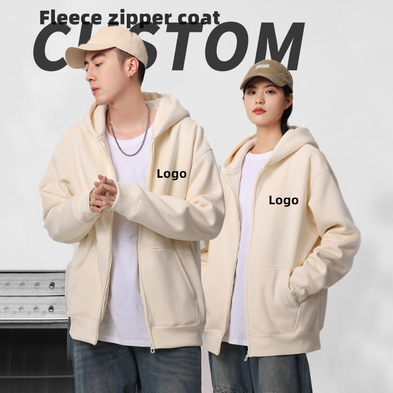 W060 Custom LOGO/Pattern 500g 65.2% Cotton + 34.8% Polyester Add Fleece Zipper Plus Size Coat for Men and Women(Instock) CHD-050