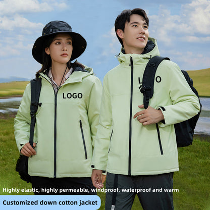 KF9595 Custom LOGO/Pattern Waterproof and Windproof Work and Travel and Camping Single Layer Down Cotton Outdoor Jackets For Men and Women CSJK-016 (MOQ=20PCS/each design)