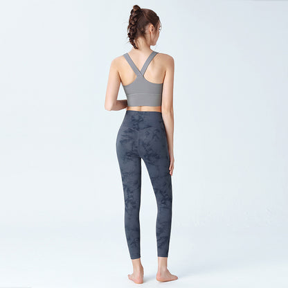 Custom LOGO/Pattern Printed 75% Nylon + 25% Spandex Training Fitness Yoga Suit Yoga Bra/vest + Ninth Pant Set For Women (Instock) YGST-019 W0095+K0103