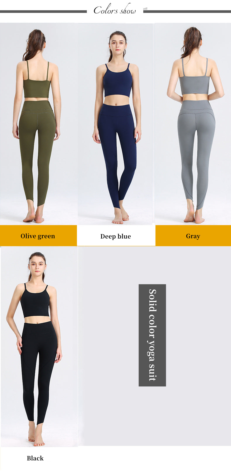 Custom LOGO/Pattern Solid Color 75% Nylon + 25% Spandex Training Fitness Yoga Suit Yoga Bra/vest + Ninth Pants Set For Women (Instock) YGST-012 W0006+K0013