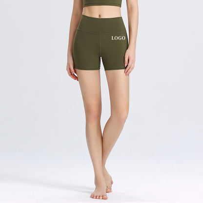 Custom LOGO/Pattern Solid Color 75% Nylon  + 25% Spandex Training Fitness High Waist Yoga Short Pants For Women (Instock) YGS-001 K0017