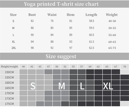Custom LOGO/Pattern Printed 88% Polyester + 12% Spandex Quick Dry Loose Training Fitness Yoga T-shirt For Women (Instock) YGT-005 YH-Y0081-85